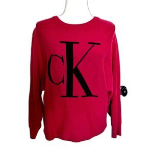 Calvin Klein Jeans Logo Sweater Hot Pink and Black Women's Size M Pullover